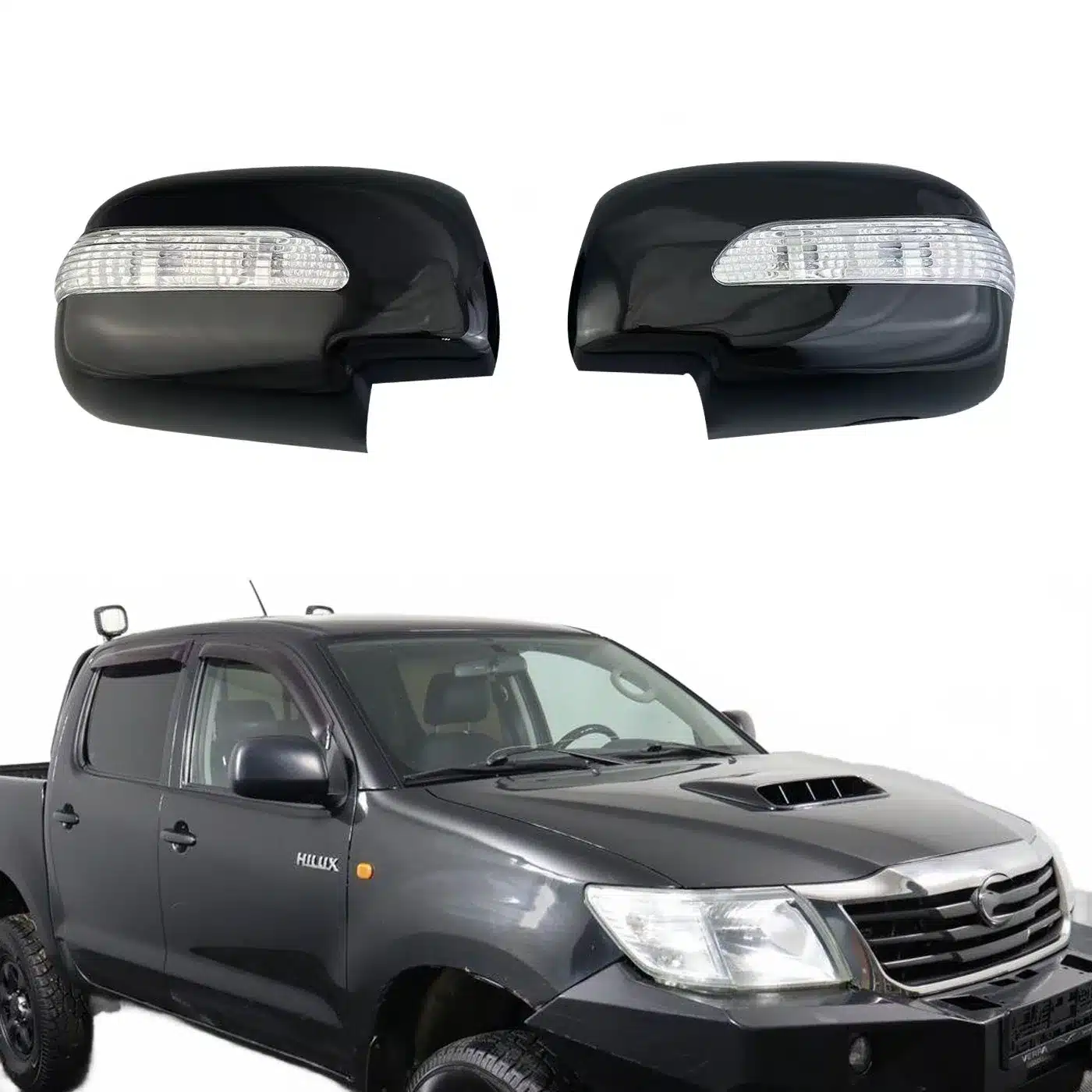 Rear View Mirror Cover with LED Light for Toyota Hilux Vigo 2005-2014 Glossy Black Side Mirror Caps