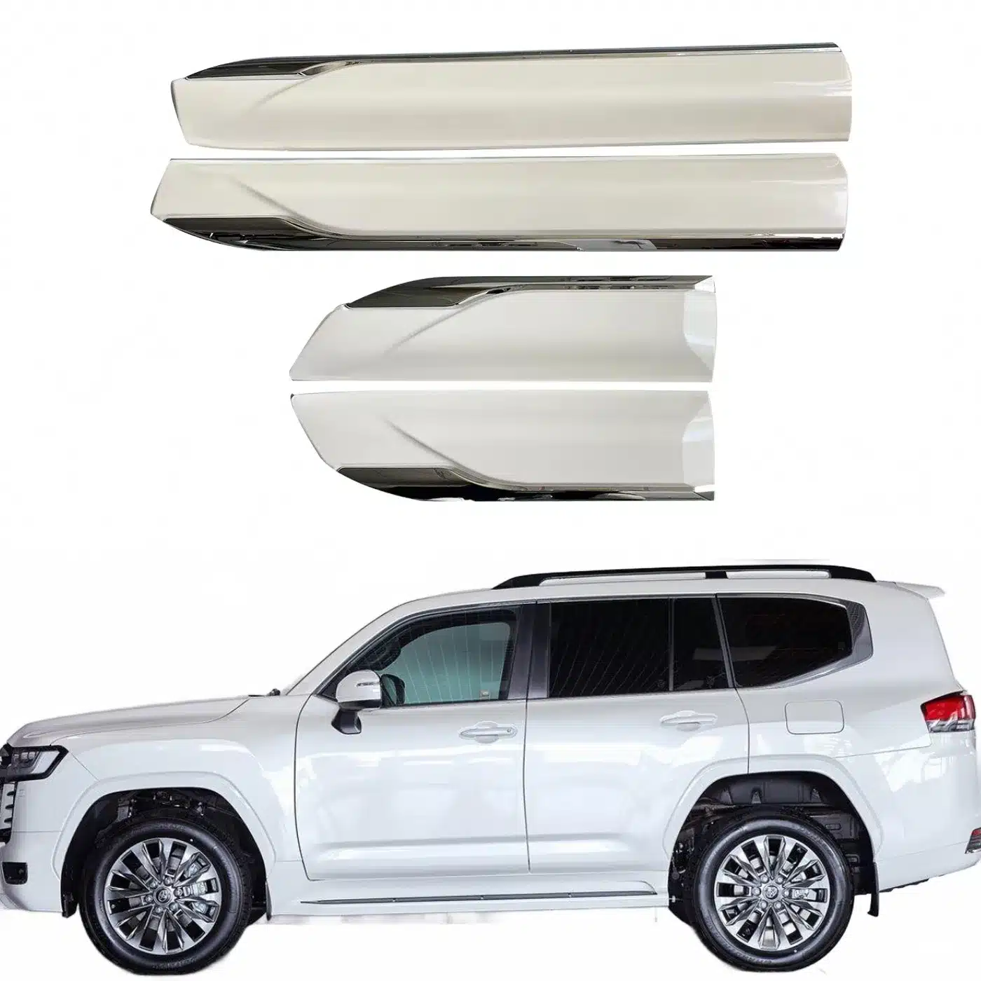 Side Door Molding Trim for 2021-2023 Toyota Land Cruiser LC300, Pearl White and Chrome Two-Tone Body Side Protector
