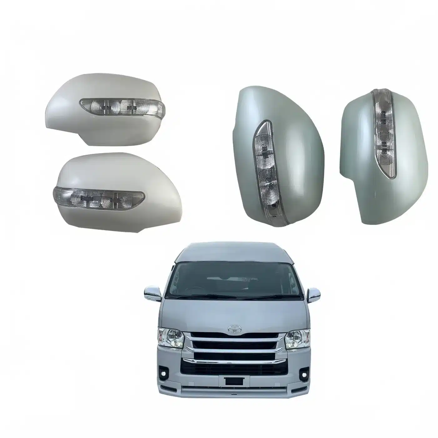Passenger Car Side Mirror Cover with Integrated LED Turn Signal Light for Toyota Hiace Commuter 2006-2016, Moonstone White