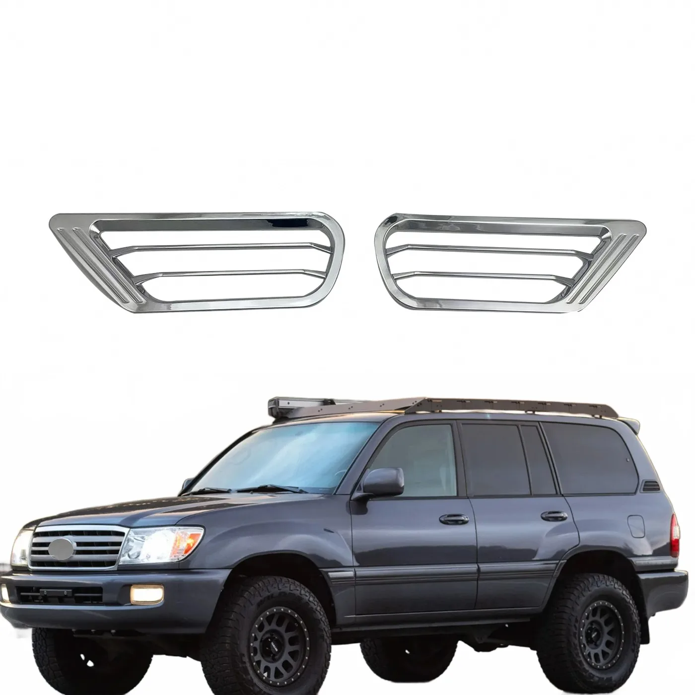 Chrome Plated Front Side Air Vent Grille Cover Trims for 1998-2007 Toyota Land Cruiser FJ100 4700
