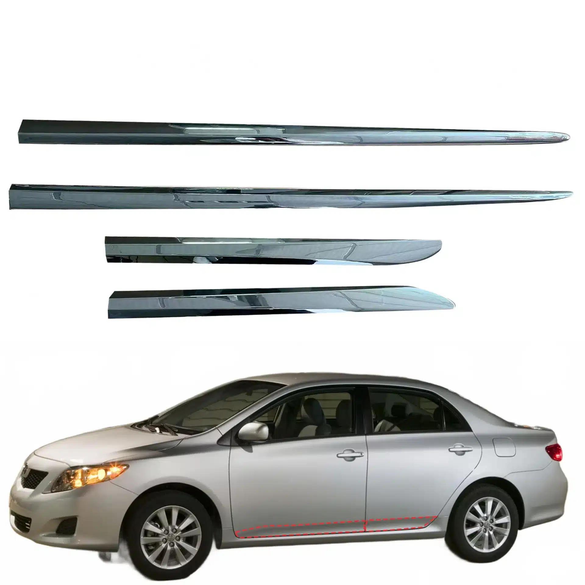 Chrome Door Side Body Molding Trim Strip for Toyota Corolla 2011 Set
