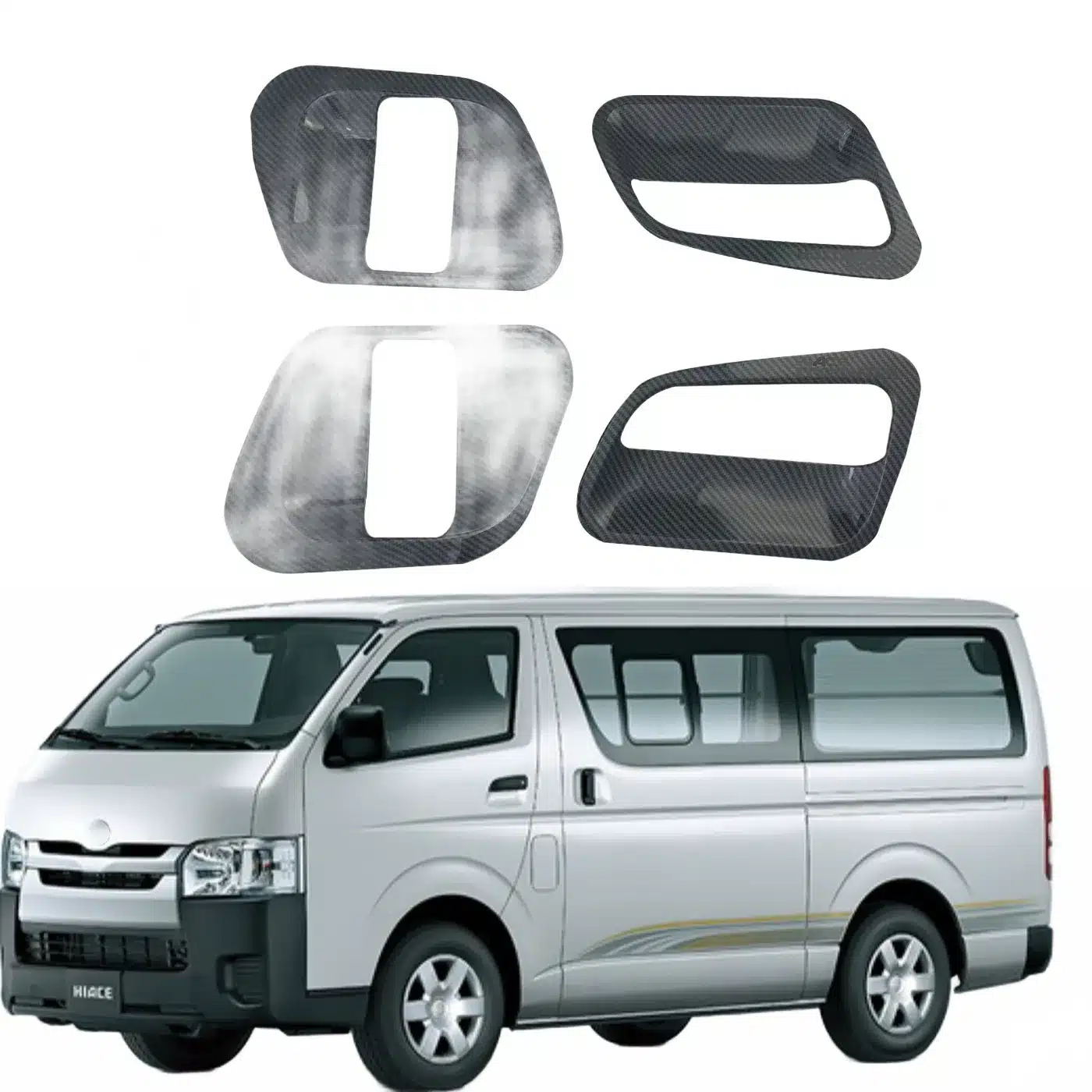 Carbon Fiber Texture Door Handle Bowl Cover Trim for Toyota Hiace 200 Series 2008-2018