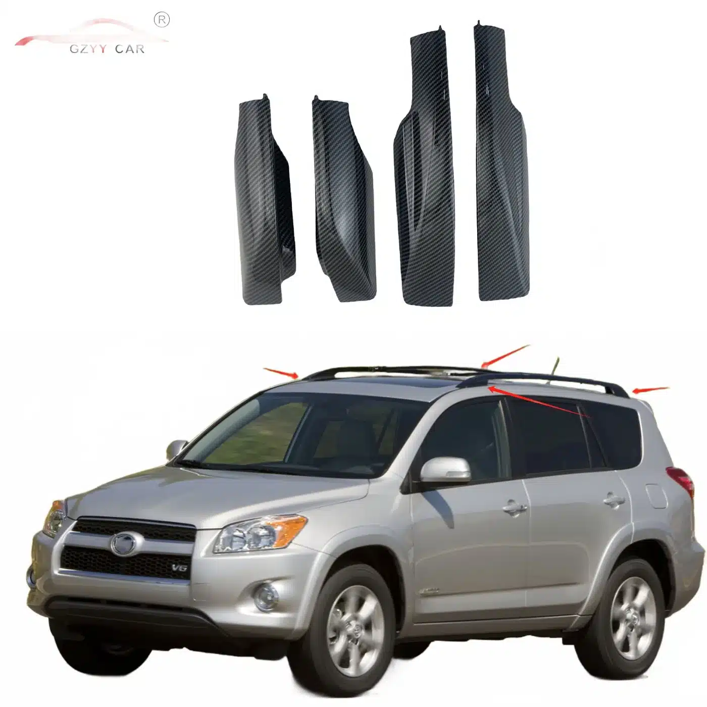 4Pcs Roof Rack Rail End Cap Protection Cover Carbon Fiber Style for Toyota RAV4 2006-2012