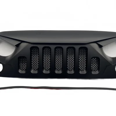 Matte Black Angry Eye Front Grille with Mesh Insert for 2007-2018 Jeep Wrangler JK JKU, 3rd Gen Modified Mesh
