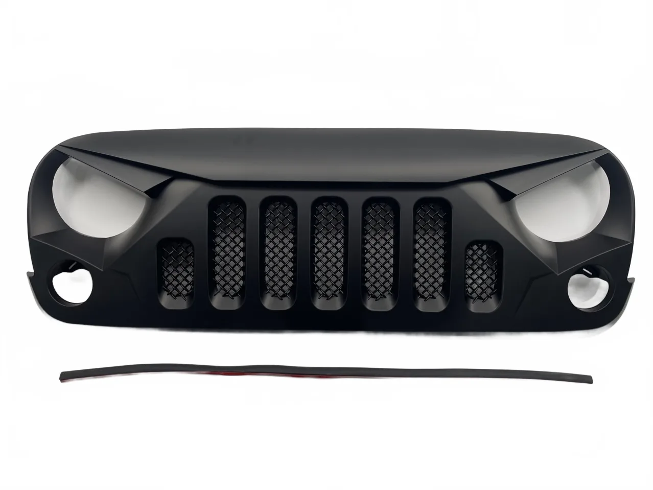 Matte Black Angry Eye Front Grille with Mesh Insert for 2007-2018 Jeep Wrangler JK JKU, 3rd Gen Modified Mesh