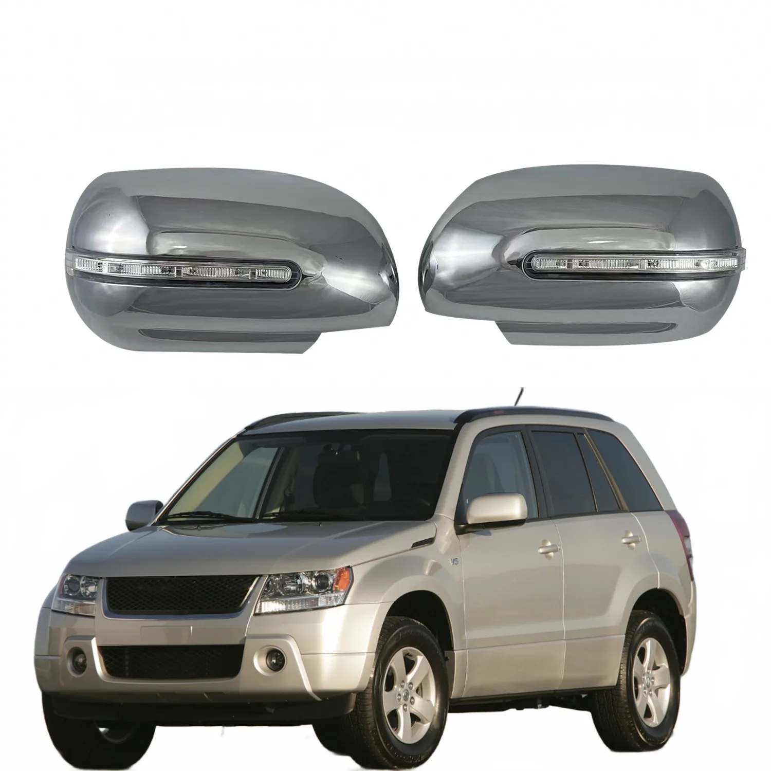 Side Mirror Cover with LED Indicator Light Chrome ABS Shell Compatible with Suzuki Vitara 2008