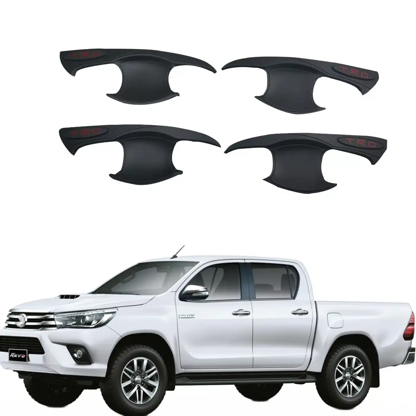 Red TRD Lettering Door Handle Bowl Covers for Toyota Fortuner and Hilux Revo 2015-UP Exterior Decoration