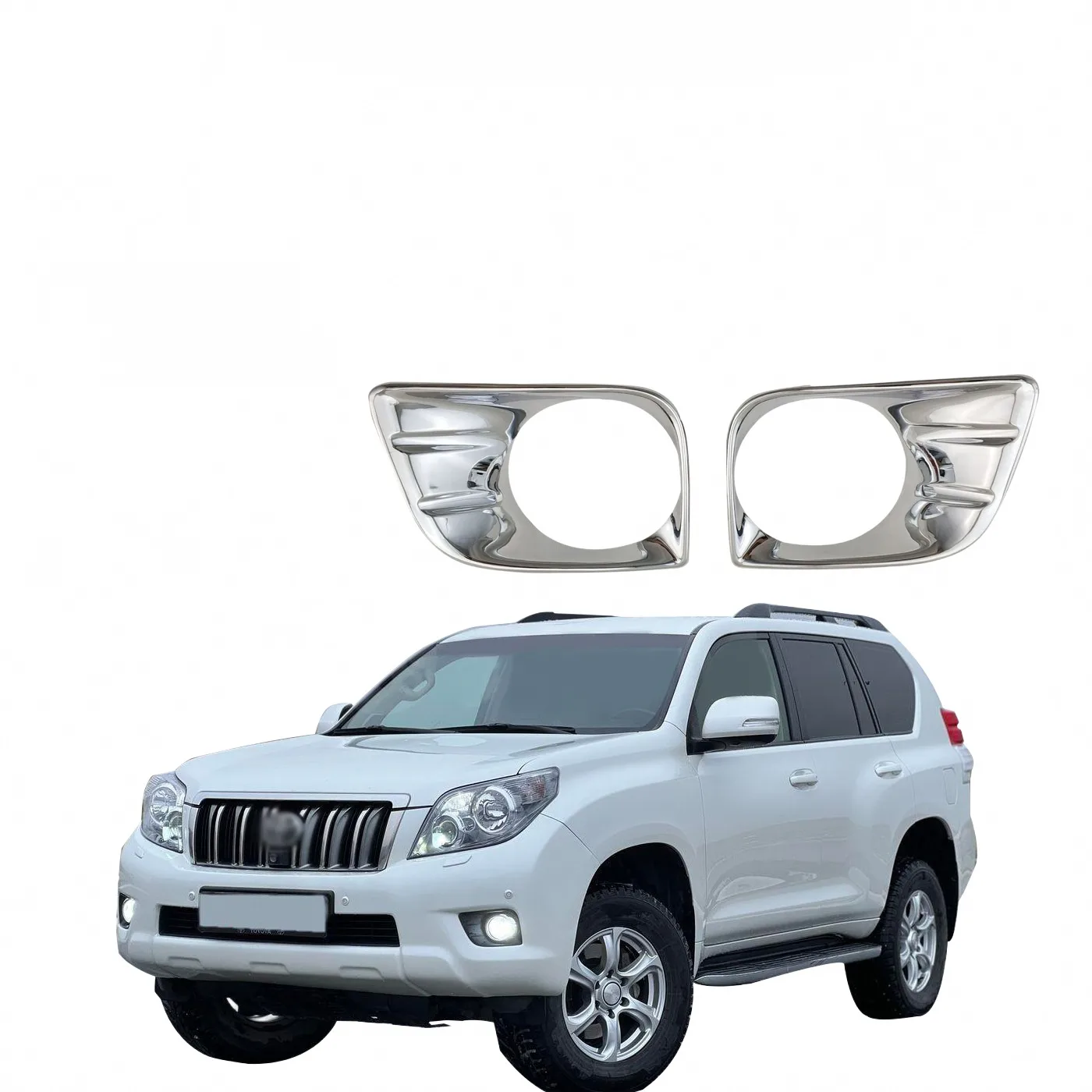 Chrome Front Fog Light Covers High Quality Fog Lamp Trim Frame compatible with Prado 2010