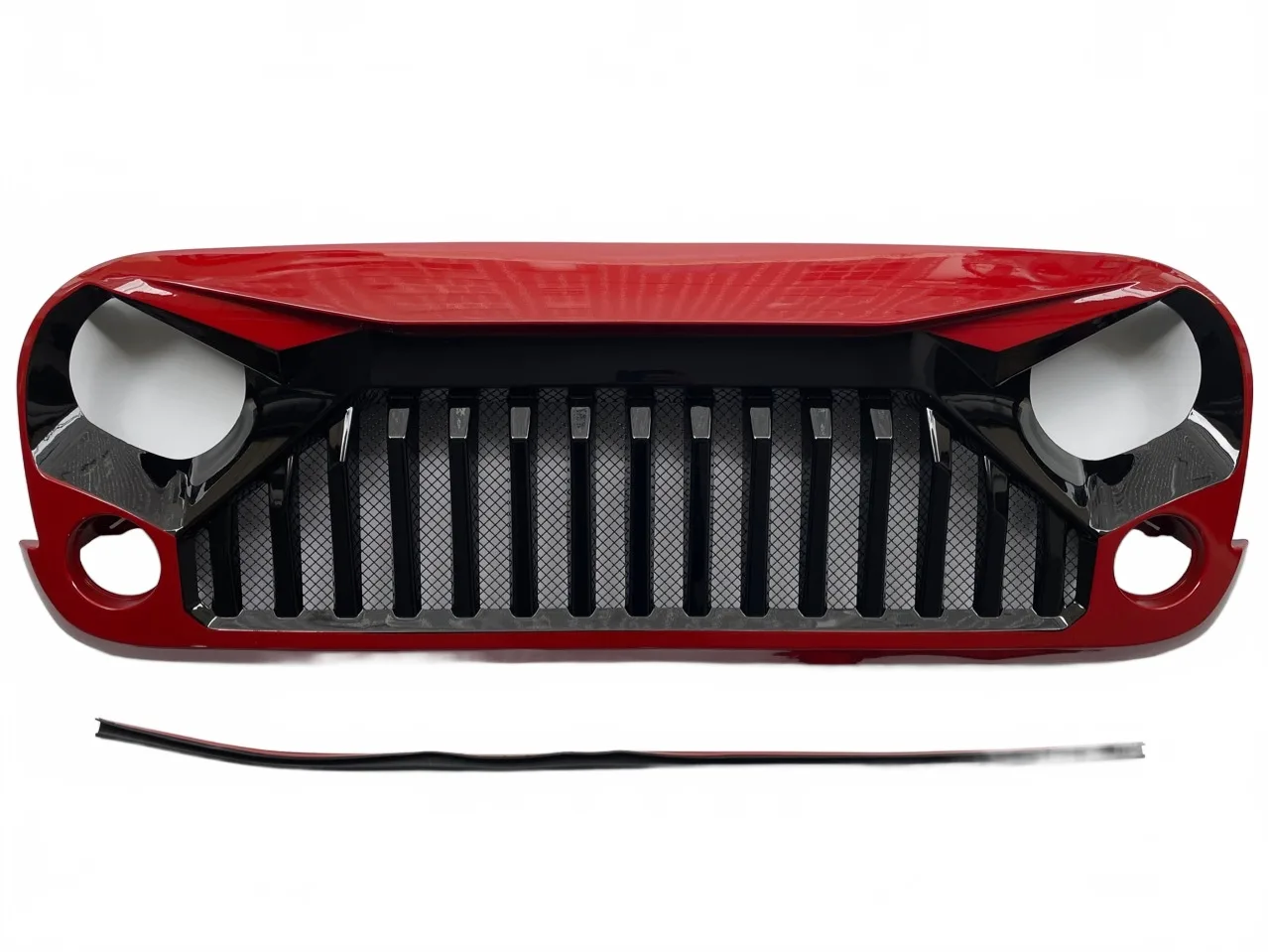 Matte Black & Red Angry Eye Front Grille with Mesh Insert for 2007-2017 Jeep Wrangler JK JKU