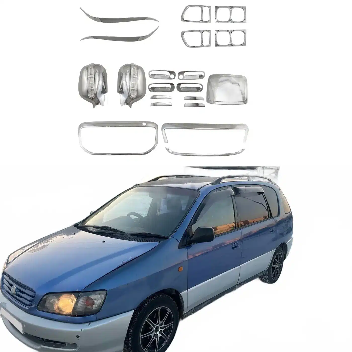Chrome Exterior Door Handle and Mirror Cover Trim Kit for Toyota Ipsum 1992-1996, ABS Plastic Protection Styling