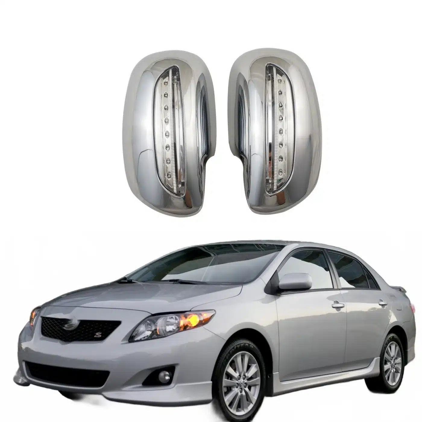 Side Mirror Cover with LED Turn Signal Light for Toyota Corolla 2008 and Vios Rearview Mirror Cap Overlay