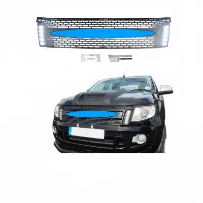 Front Bumper Grille with LED Lights for Ford Ranger T6 2012-2014, Matte Black Mesh Grill Replacement Front Bumper Grille with LED Lights for Ford Ranger T6 2012-2014, Matte Black Mesh Grill Replacement