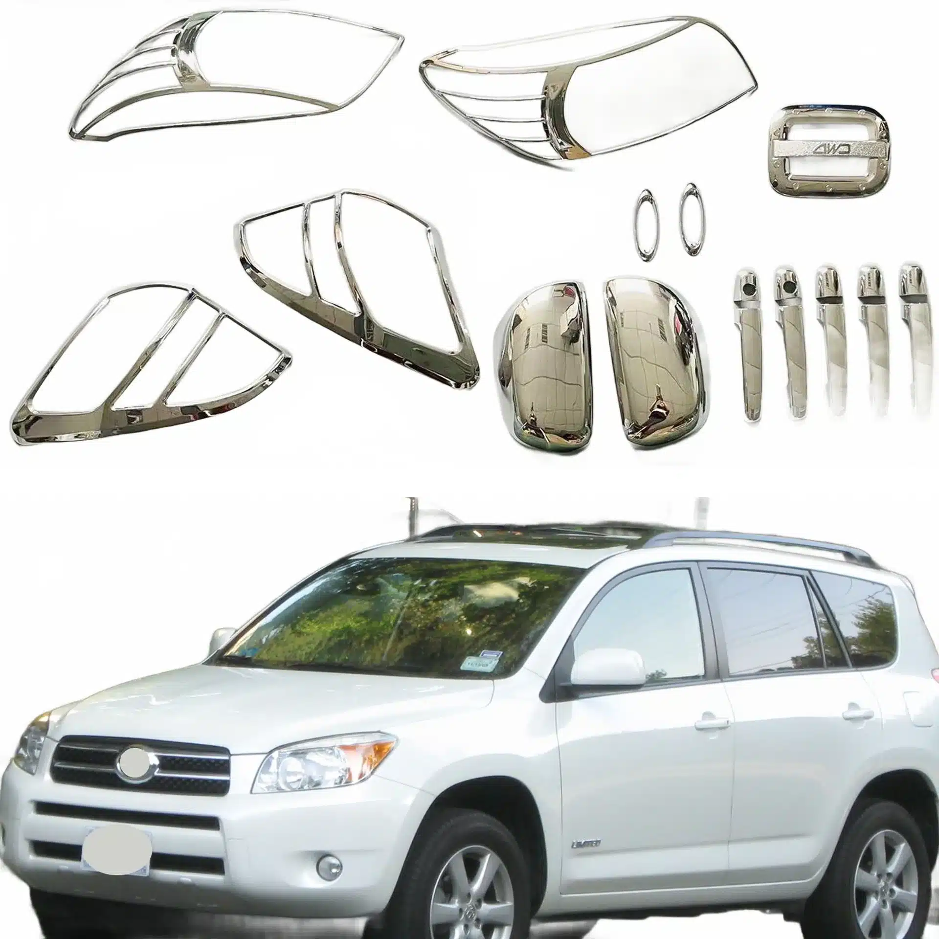 Chrome Exterior Door Handle and Bowl Cover Trim Set for Toyota RAV4 2009-2013