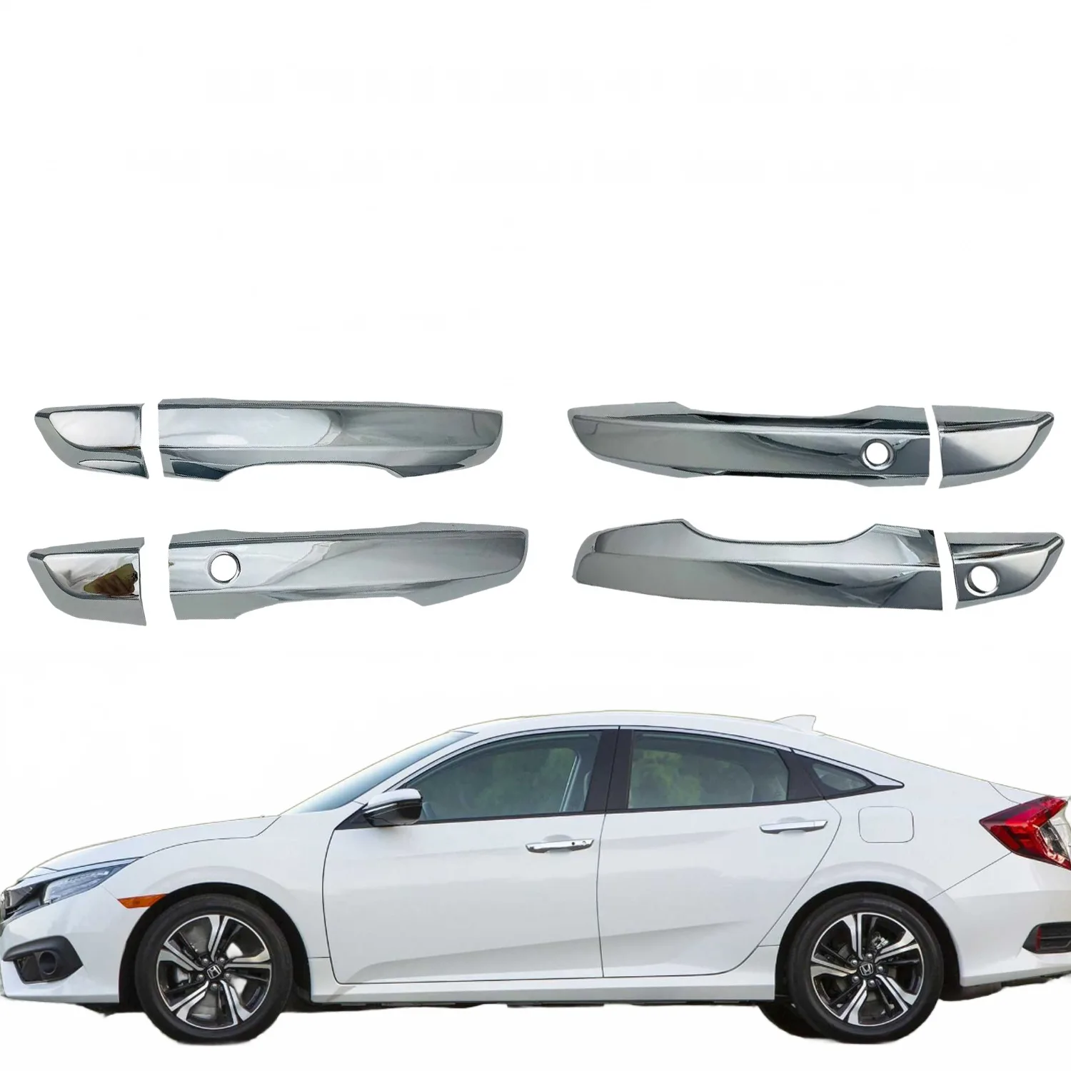 Chrome Plated ABS Door Handle Covers Protective Decor Trim for Honda Civic 2016