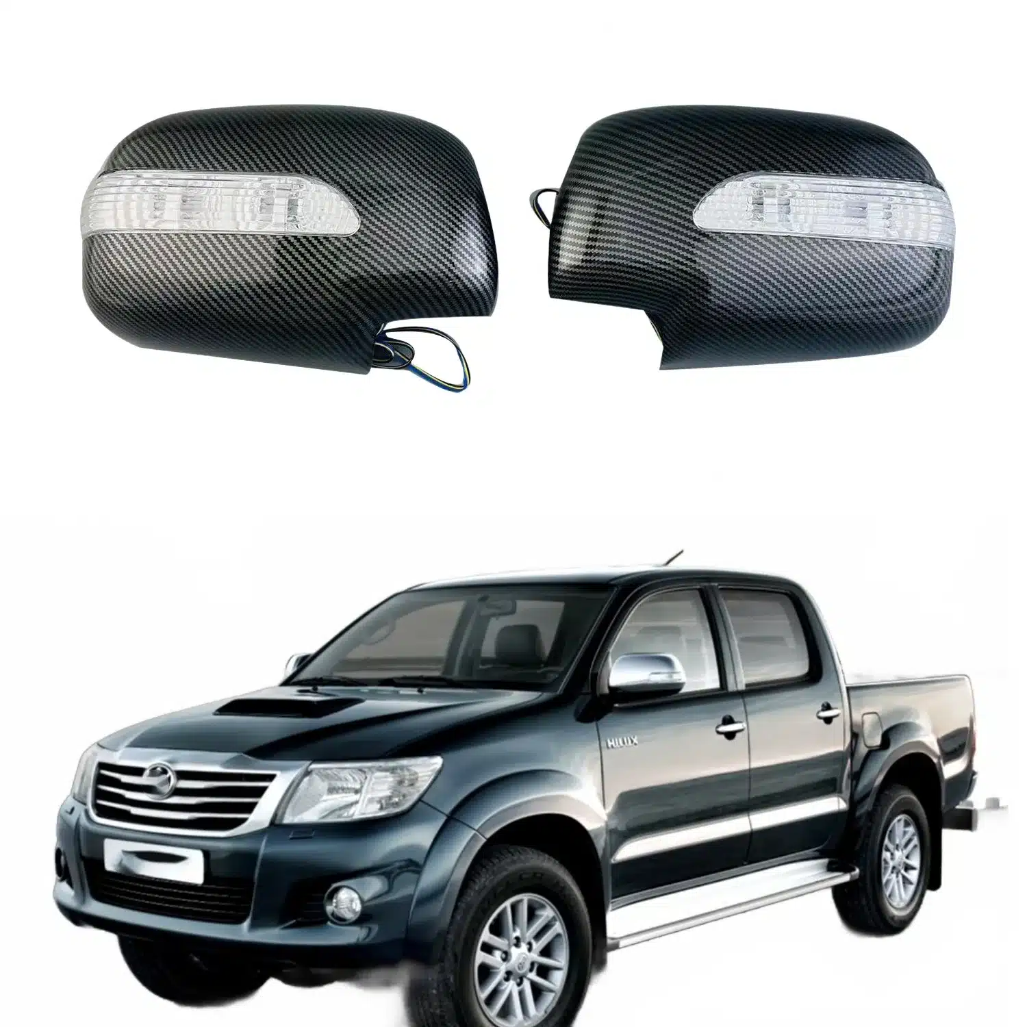 Carbon Fiber Style LED Rear View Mirror Cover Caps for 2005-2014 Toyota Fortuner Vigo Innova