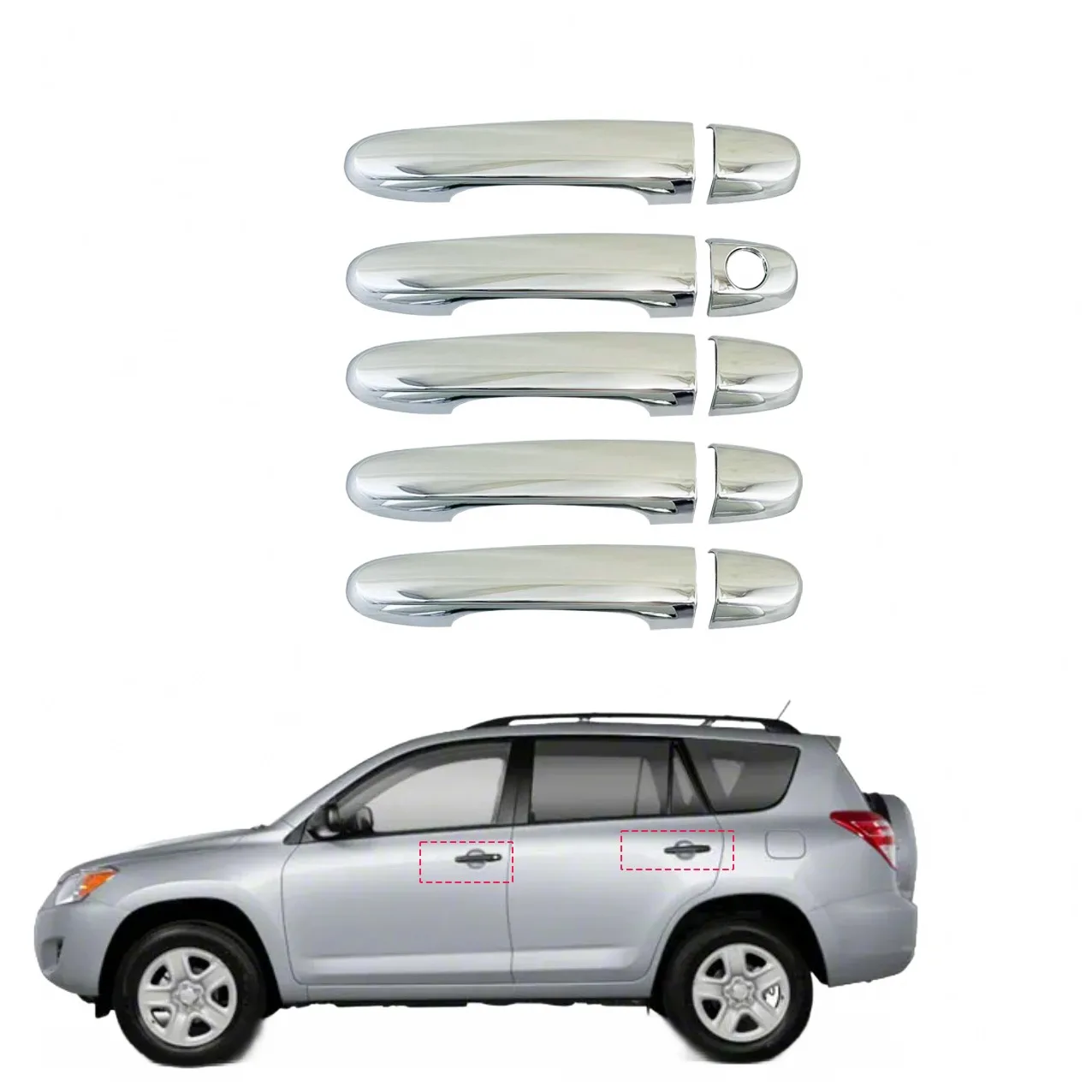 Chrome Exterior Door Handle Cover Trim for 2009-2012 Toyota RAV4 with Smart Key Hole Access