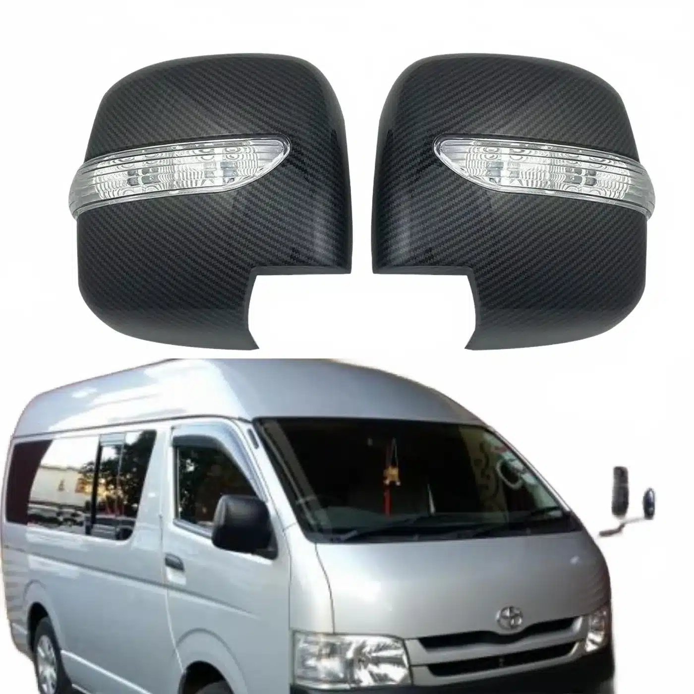 LED Wing Mirror Cover Caps with Signal Light for Toyota Hiace 200 Series 2008-2018