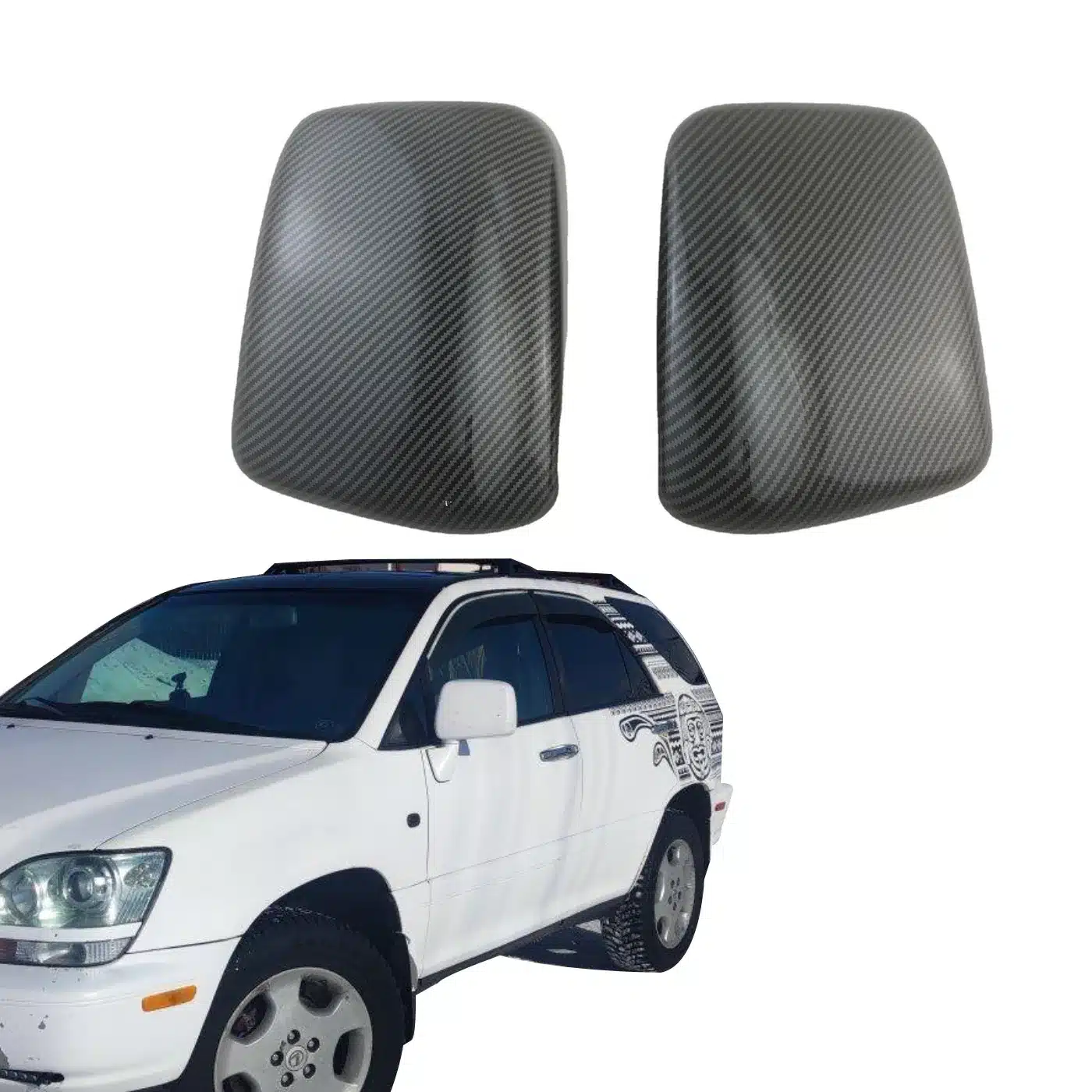 Rearview Side Mirror Cover Caps Carbon Fiber Style Pair for Lexus RX300 1999-2003 and Toyota Harrier