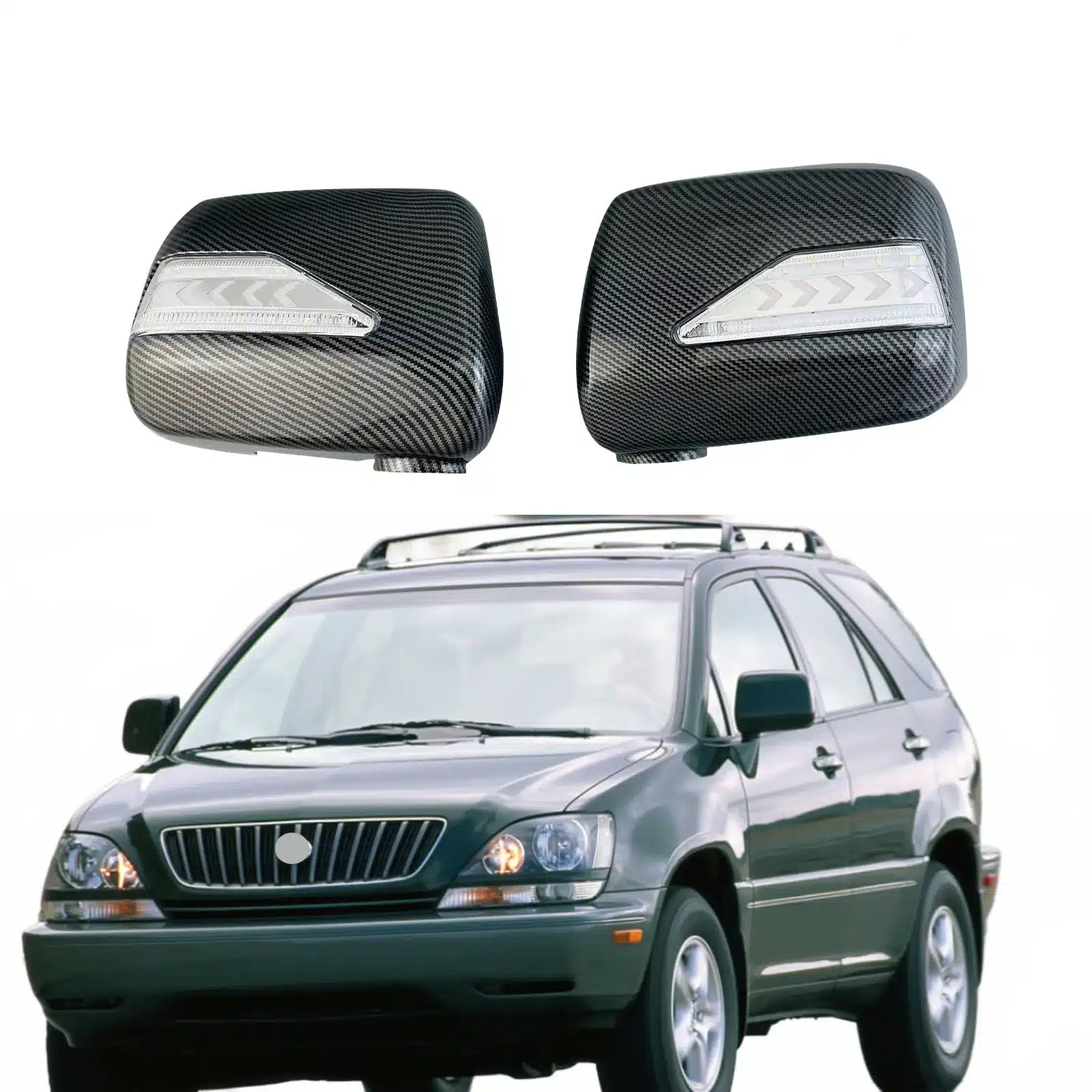 Side Mirror Cover with LED Turn Signal Light for Lexus RX300 1998-2003, Rearview Mirror Housing Cap