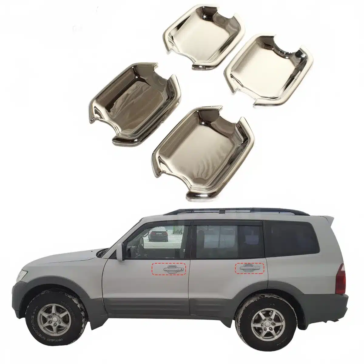 Outer Door Handle Bowl Cover Trim for Mitsubishi Pajero V73 2001-2009 Chrome Style Exterior Protective Accessories