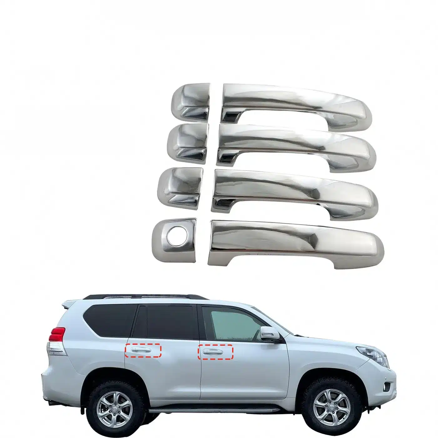 Chrome Exterior Door Handle Covers Electroplated Trim Set for Toyota Prado FJ150 2010-2023