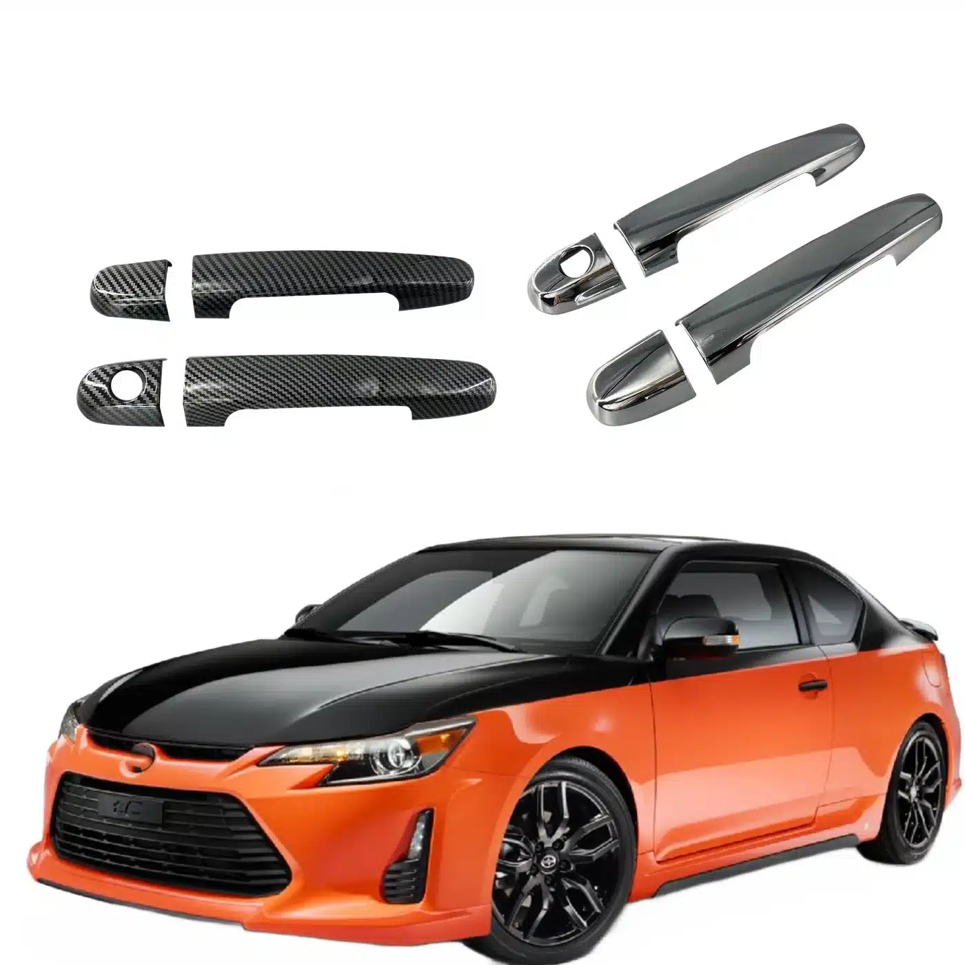 Exterior Door Handle Cover Trim with Carbon Fiber and Chrome Finish for Scion tC 2005-2010