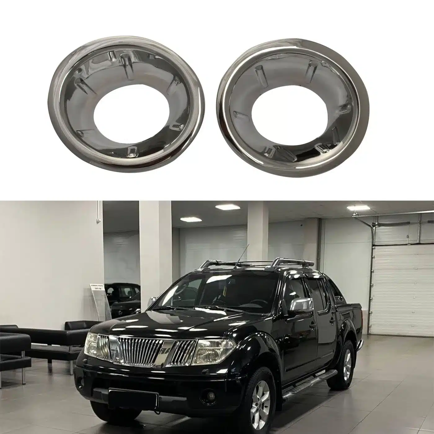 Chrome Fog Light Cover Trim for 2007-2013 Nissan NAVARA D40, ABS Electroplated Exterior Accent
