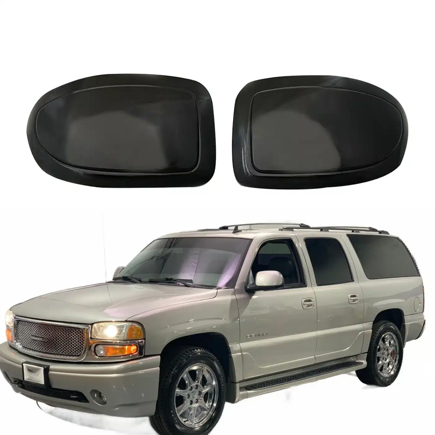 Rear View Door Mirror Covers Glossy Black Finish for 1999-2006 GMC Yukon Suburban Tahoe Left and Right Pair