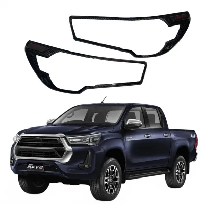 Front Headlight Cover Trim with Carbon Fiber Style Compatible with Toyota Hilux REVO 2021 Front Headlight Cover Trim with Carbon Fiber Style Compatible with Toyota Hilux REVO 2021