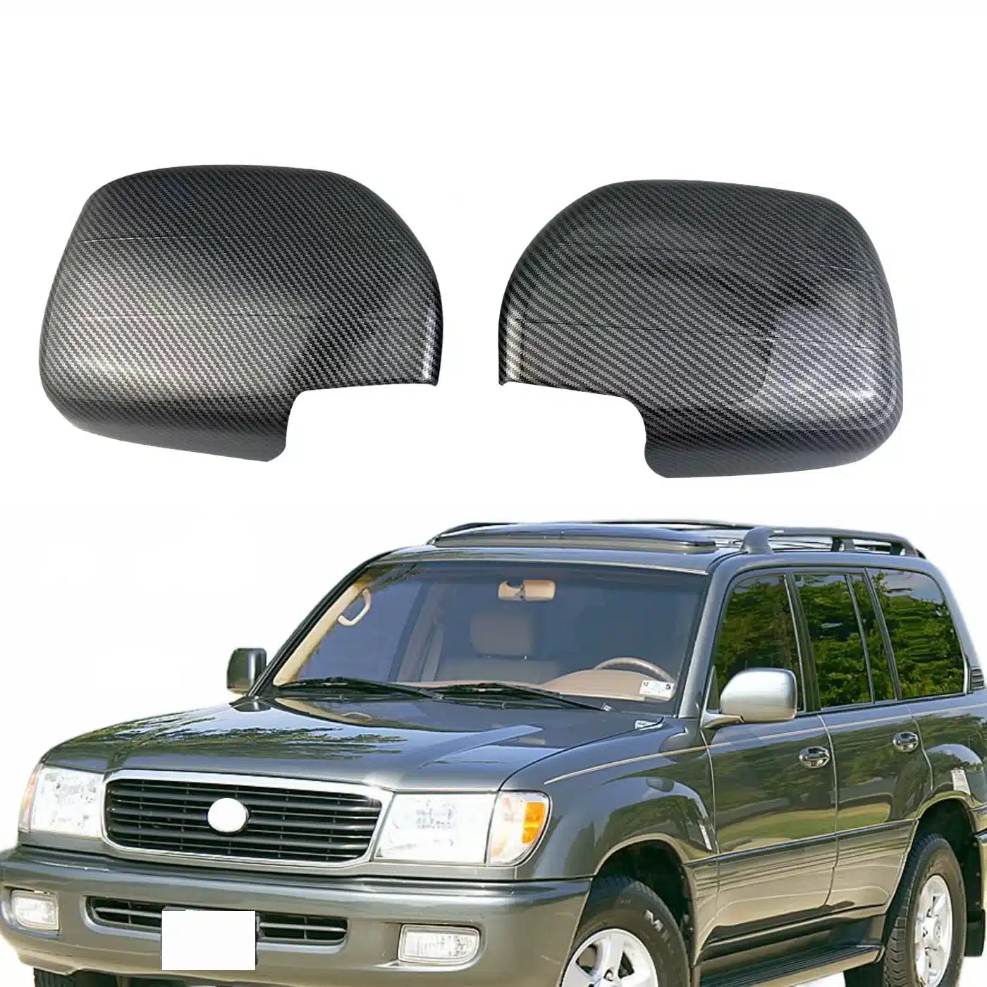 Carbon Fiber Side Mirror Covers for Toyota Land Cruiser 100 LC100 FJ100 Replacement Caps Without Signal Light
