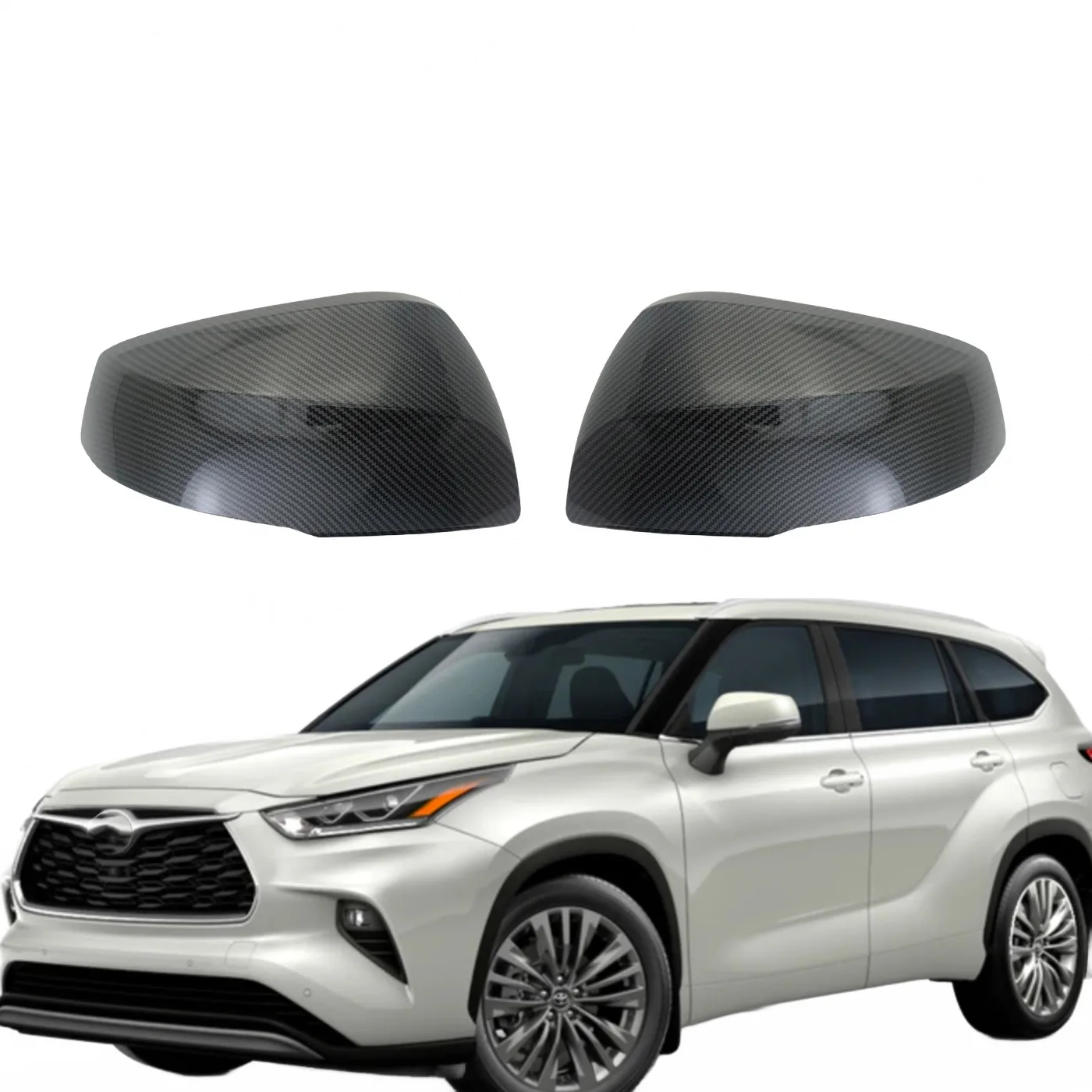Carbon Fiber Style Side Mirror Covers and Door Handle Covers for Toyota Crown Kluger 2020-2022