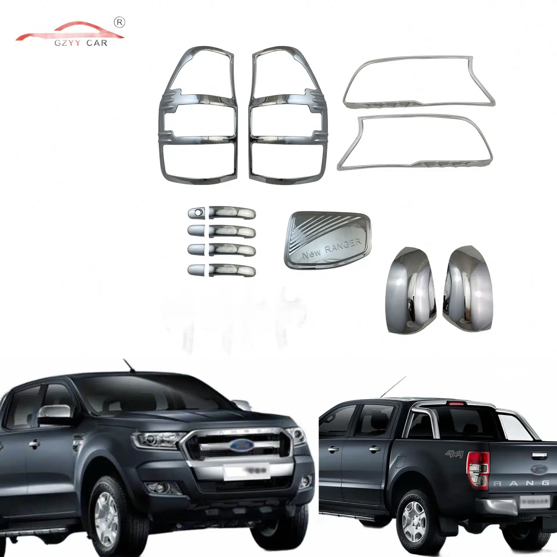Rear Tail Light Cover Trim Set, ABS Chrome Exterior Decoration for Ford Ranger 2016