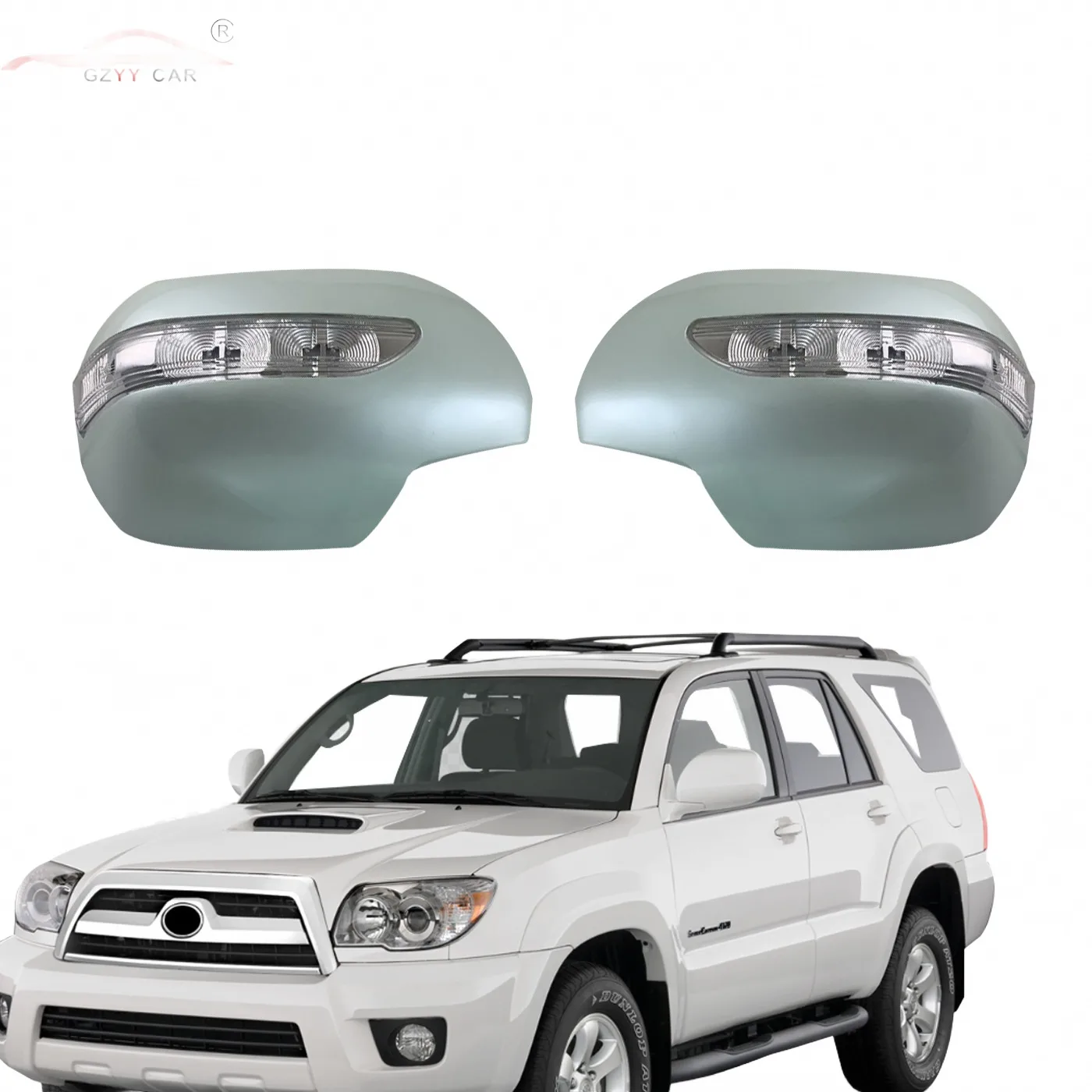 LED Wing Mirror Cover Caps with Signal Light Chrome White for Toyota 4Runner 2003-2009