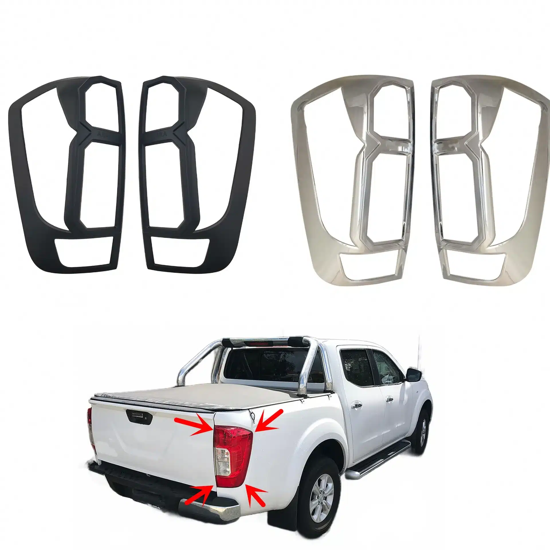 Rear Tail Light Covers Frame Trim in Matte Black for Nissan Navara NP300 2016-2020