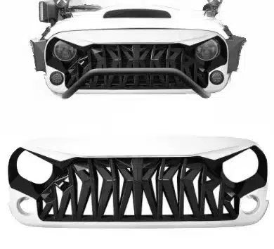 Shark Front Grille Assembly Matte Black and White for 2007-2018 Jeep Wrangler JK JKU, ABS Replacement Shark Front Grille Assembly Matte Black and White for 2007-2018 Jeep Wrangler JK JKU, ABS Replacement