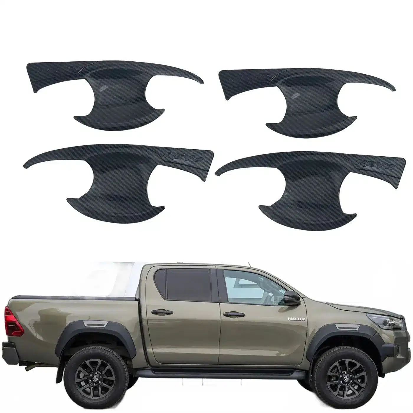 Exterior Door Handle Bowl Cover Guards Carbon Fiber Style for Toyota Hilux Revo 2021