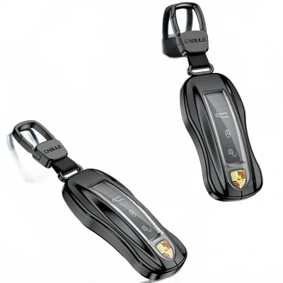 Luxury Aluminum Alloy Car Key Fob Cover Protector Case with Keychain for Porsche 911 Cayenne Macan Panamera
