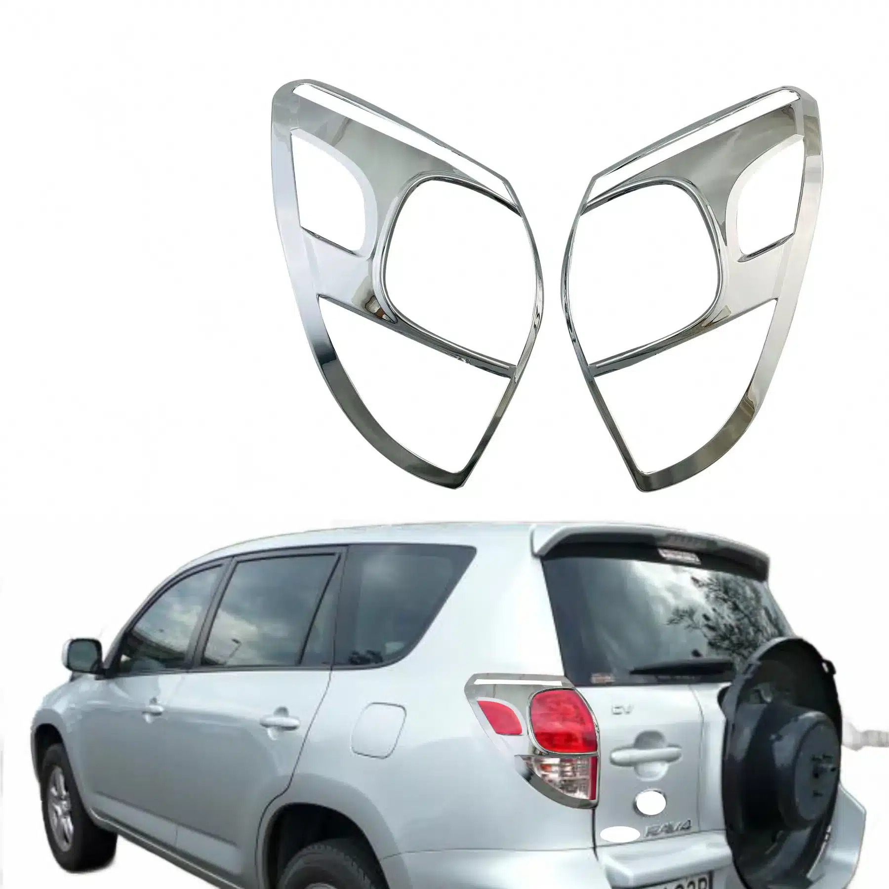 Rear Tail Light Covers Triple Chrome Plated Trim Accents for Toyota RAV4 2006