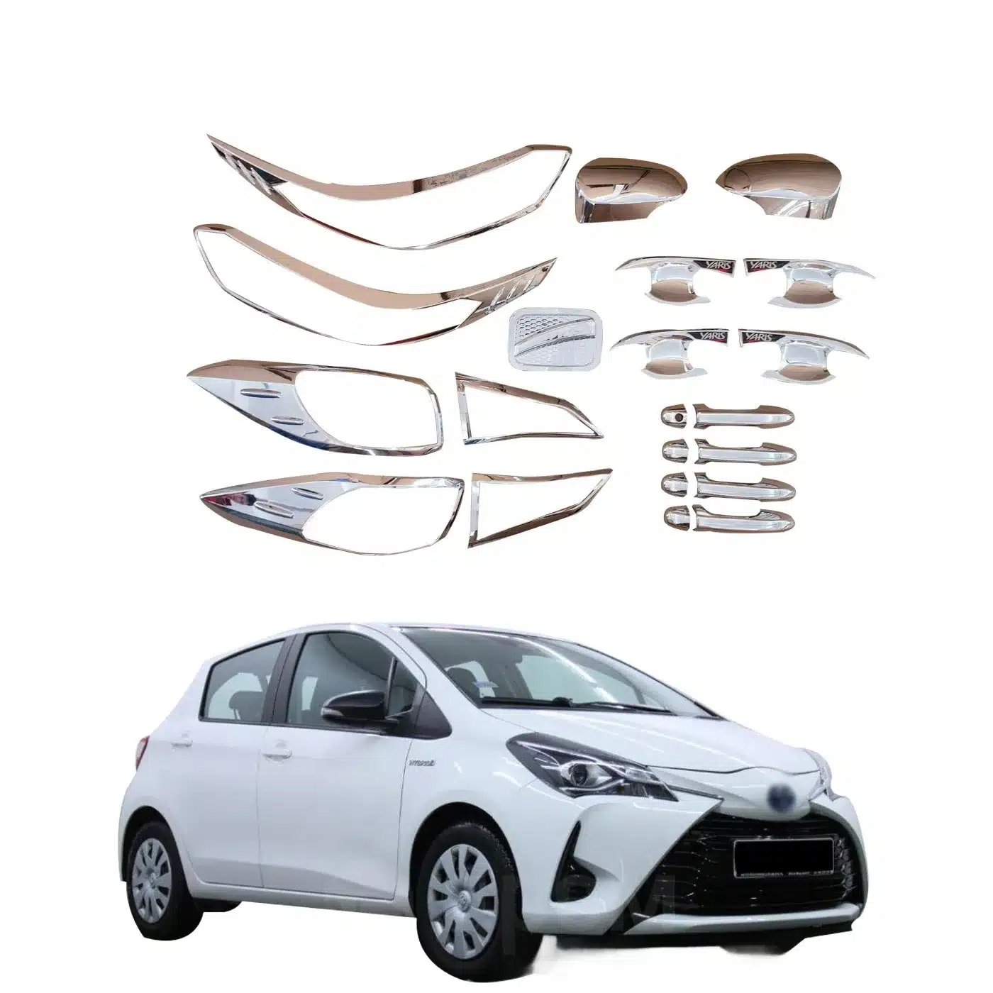 Chrome Exterior Decoration Set for Toyota Yaris Ativ 2018 ABS Lamp Cover Handle and Door Bowl Trims
