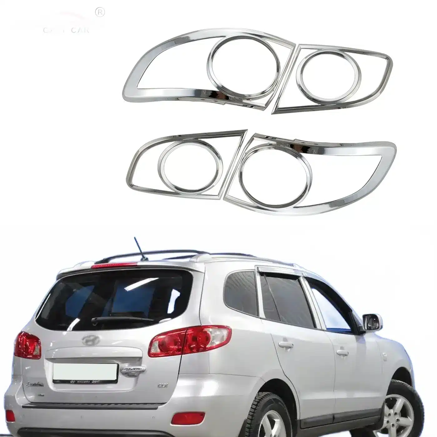 Chrome Rear Tail Light Guard Frame Cover Trims for Hyundai Santa Fe 2008