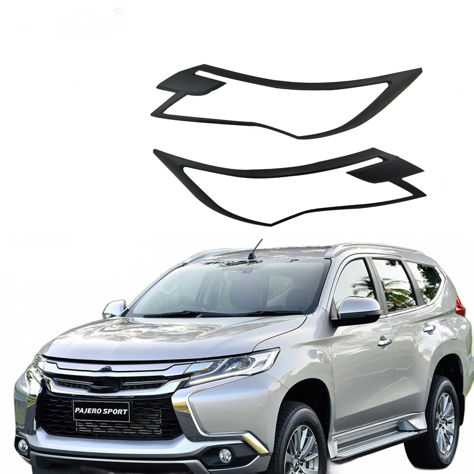 Matte Black Front Headlight Frame Covers for Mitsubishi Pajero Montero Sport 2016 Interior Exterior Decoration Grille Trim