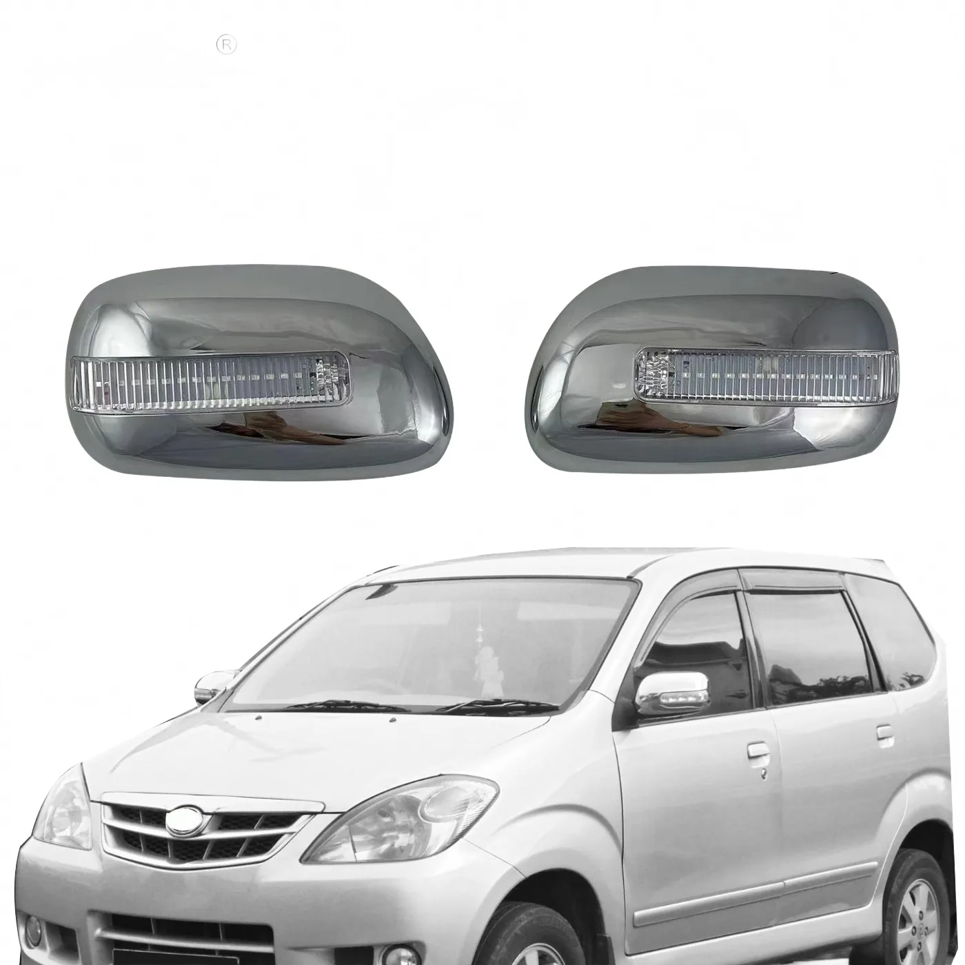 Side Mirror Cover with LED Turn Signal Light ABS Chrome Passenger and Driver Side Pair for Toyota Avanza 2003-2011