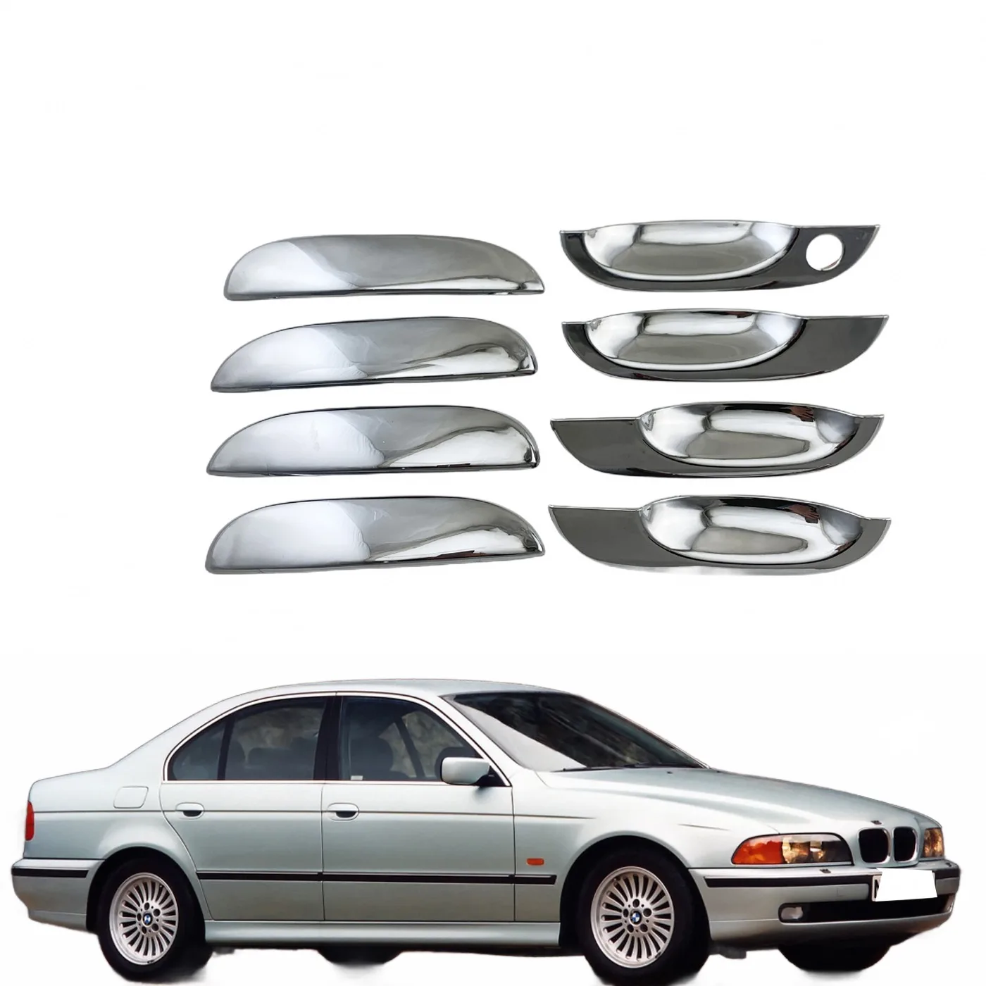 Left Door Handle Cover Trim for 1995-2004 BMW E38 7-Series Chrome Exterior Decoration