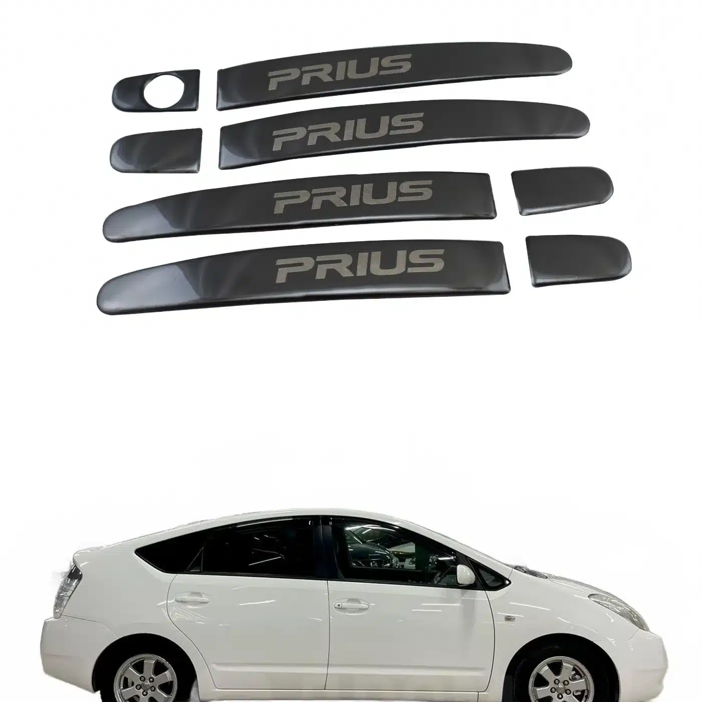 Black Stainless Steel Exterior Door Handle Covers with Logo Compatible for Toyota Prius 2005-2009