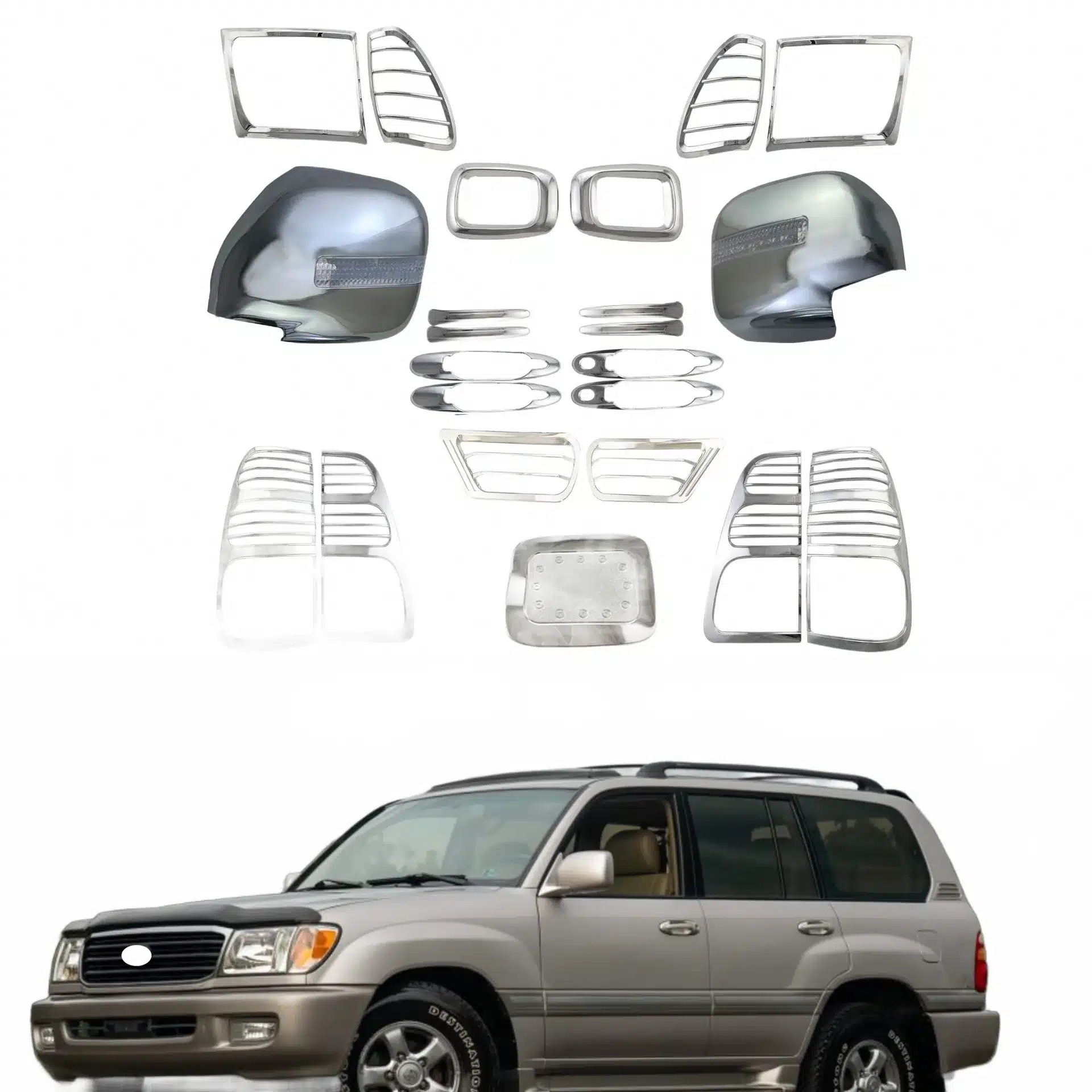 Chrome Exterior Trim Set for Toyota Land Cruiser FJ100 1998-2005, ABS Protective Accent Covers