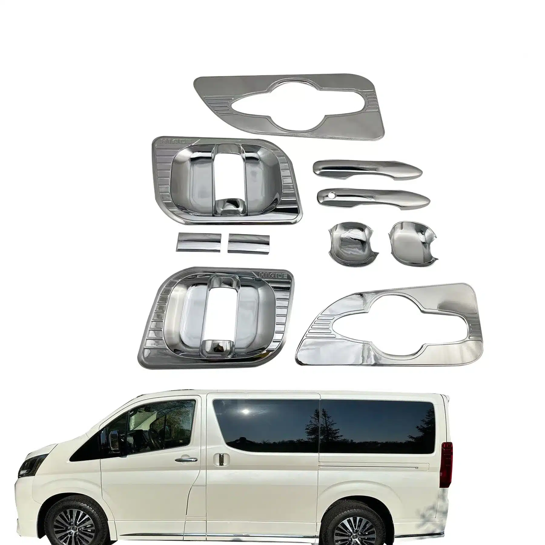 Chrome Exterior Door Handle Cover and Bowl Trim Set for Toyota Hiace 2019-2022