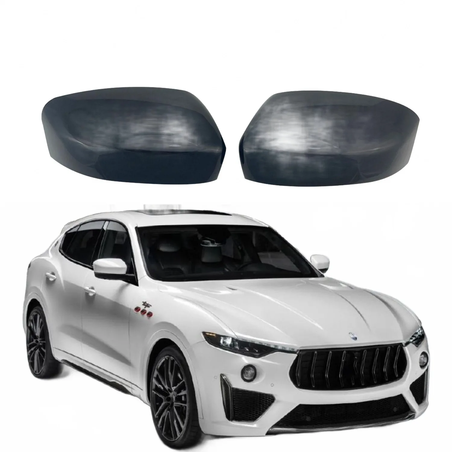 Rearview Mirror Covers with Gloss Black Carbon Fiber Style Finish for Maserati Levante 2017-2022