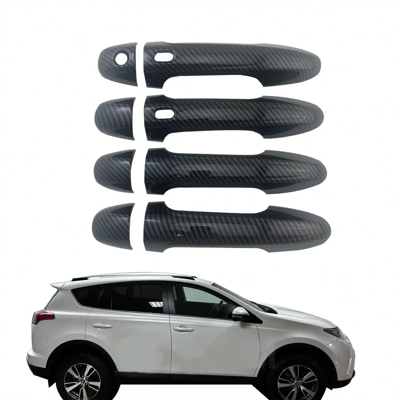 Chrome and Carbon Fiber Style Door Handle Covers for Toyota RAV4 2015-2018 with Smart Keyhole