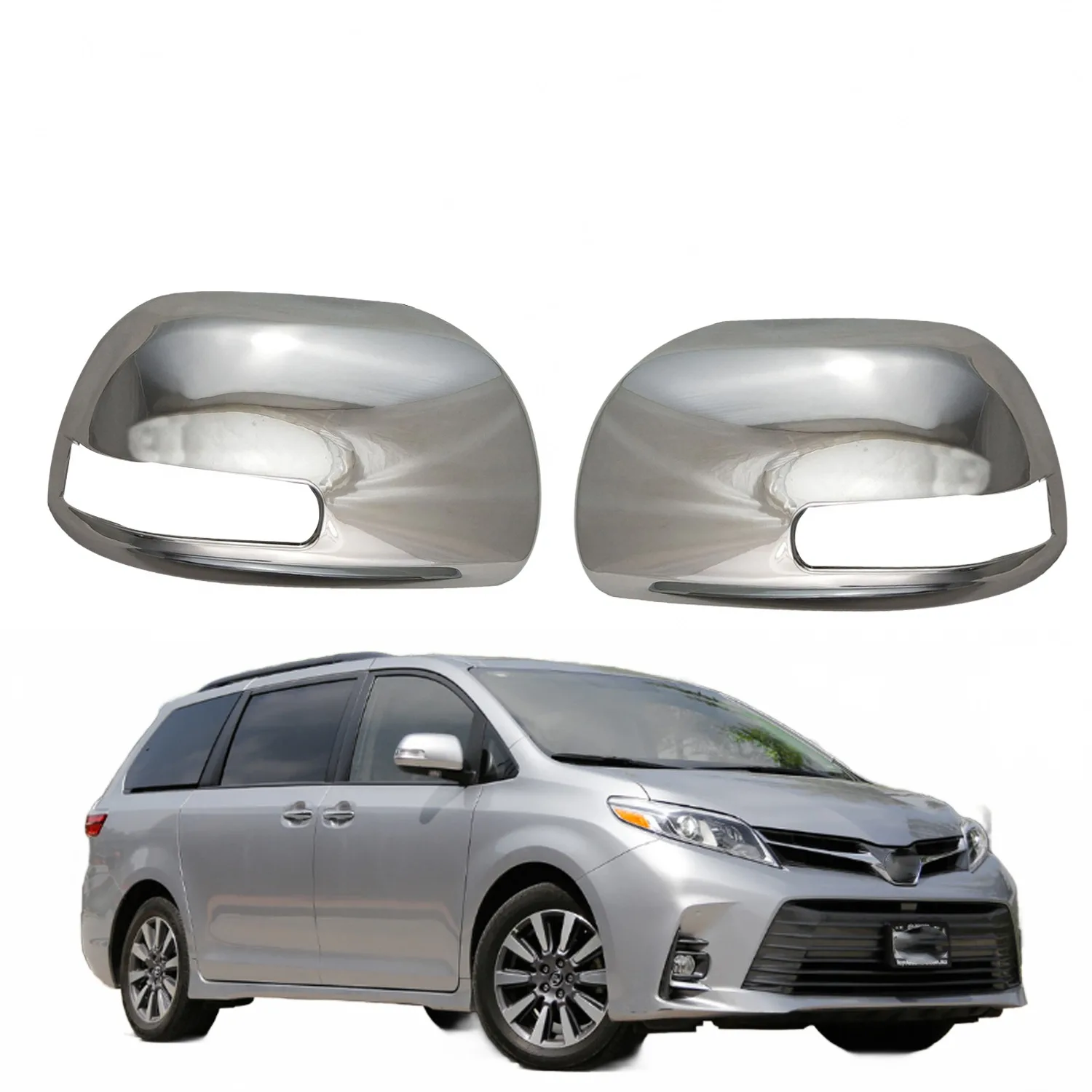 Side Mirror Cover Caps Chrome Plated Decorative Trim for Toyota Sienna 2010-2018