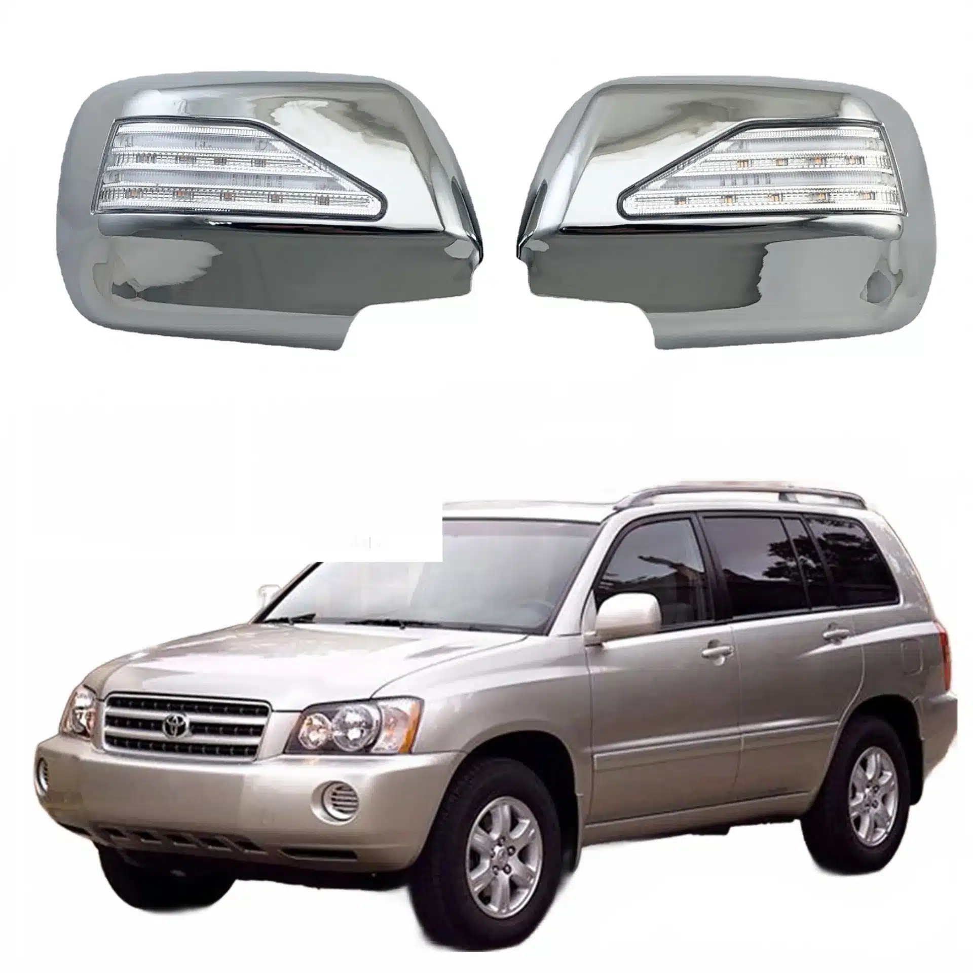 Side Mirror Cover with LED Turn Signal Lights for Toyota Highlander and Previa 2003-2008